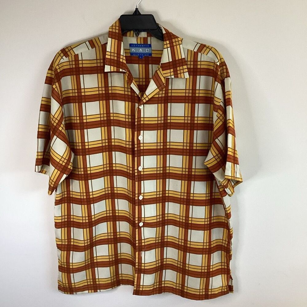 KAD Vintage Plaid Shirt Rust/Yellow Size Large
